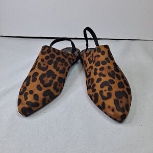 Rohb Leopard Print Mules Women's 7.5 Point Toe Slingback Block Heel Slide Shoes